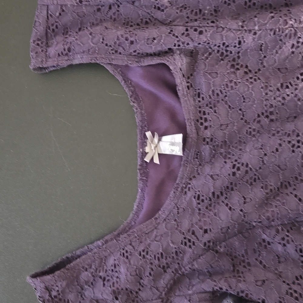 Vanity Purple Lace Top with Gray Bow